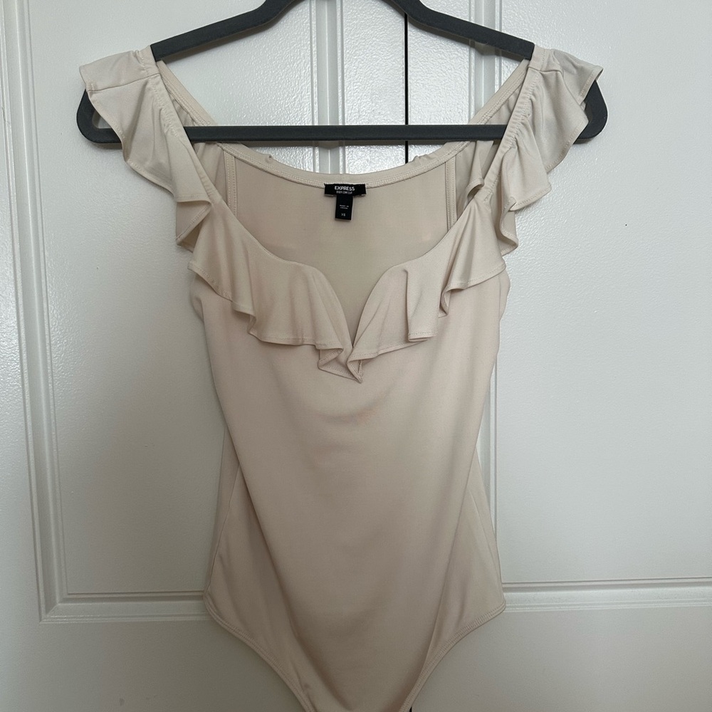 Express Cream Ruffled Sleeveless Bodysuit